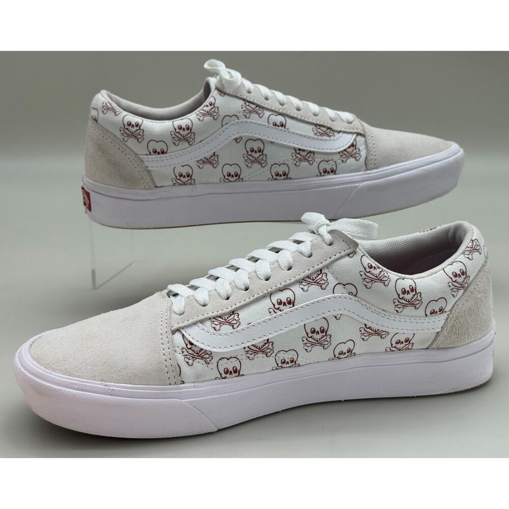 Vans Old Skool ComfyCush White Skull Sneakers Suede Low Top Size 10.5 - Picture 4 of 10